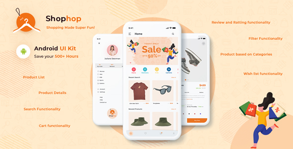 Free eCommerce App UI Templates Kotlin | Shophop Android UI | Iqonic Design