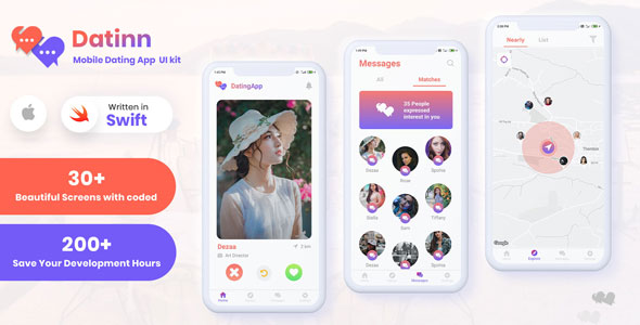 Free iOS Dating App UI Design Template Kit | Datinn IOS UI | Iqonic Design