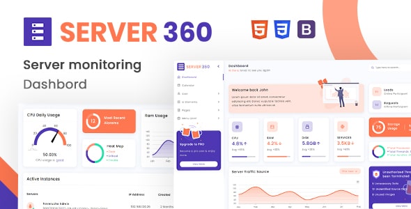 Free Server Monitoring Admin Dashboard | Server360 Lite | Iqonic Design