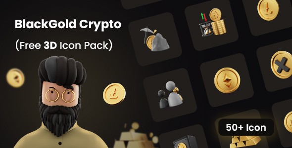 Free 3D Icon pack for Cryptocurrency | BlackGold | Iqonic Design