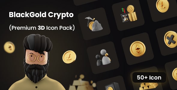 Premium 3D Icon Pack for Cryptocurrency | BlockGold Pro | Iqonic Desig