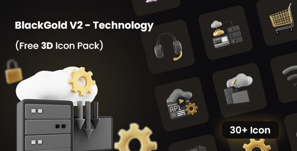 Best Free 3D Icon Pack for Technology | BlackGold V2 | Iqonic Design