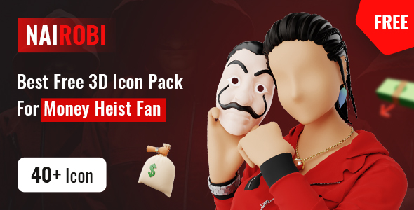 free 3D Icon Pack based on Money Heist | Nairobi | Iqonic Design