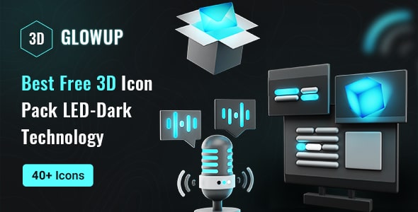 Best Free 3D Icon LED-Dark Technology Pack | GlowUp | Iqonic Design