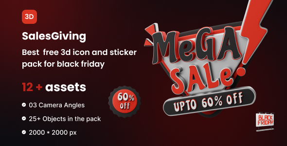 Best Free 3D Icon Pack and Stickers for Black Friday | SalesGiving | Iqonic Design