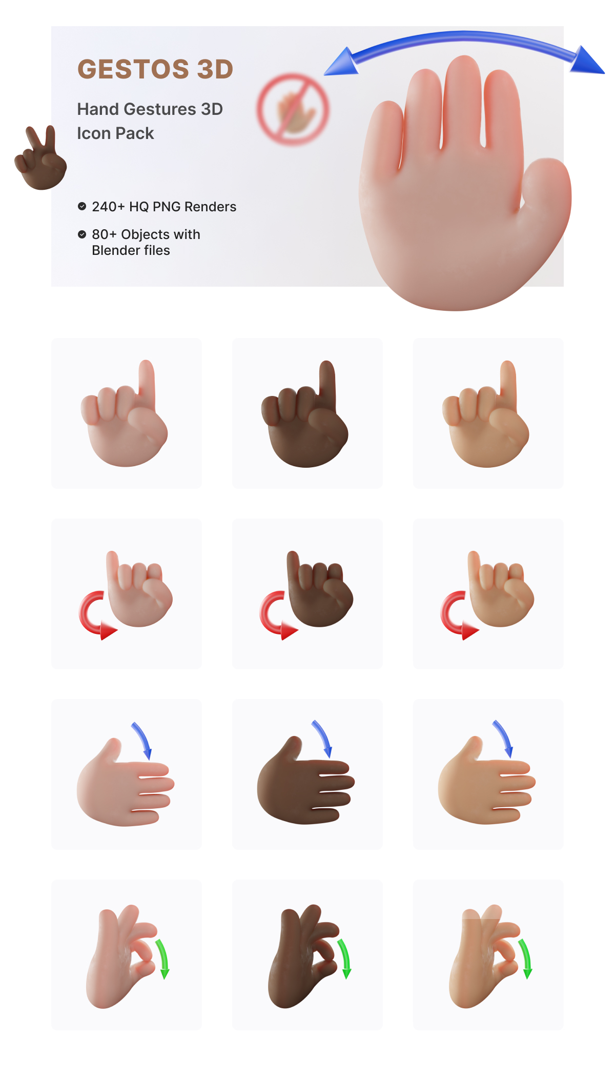 Gestos Pro| Hand Gestures 3D illustration Pack | Iqonic Design