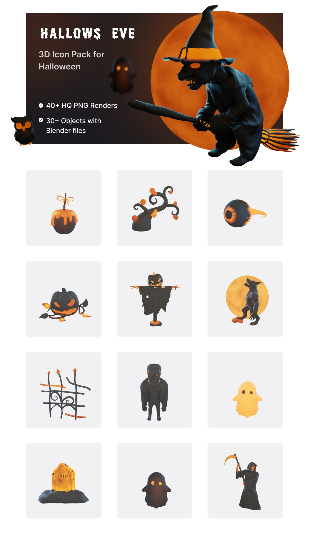 Hallows Eve Pro | Premium Halloween 3D Icon Pack | Iqonic Design