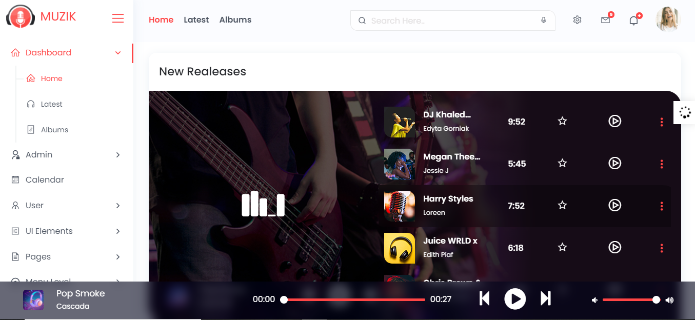 Muzik | VueJS HTML Music Streaming Admin Template | Iqonic Design