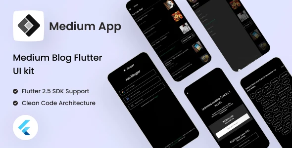 Medium Lite | Flutter Medium App UI Kit Free | Iqonic Design