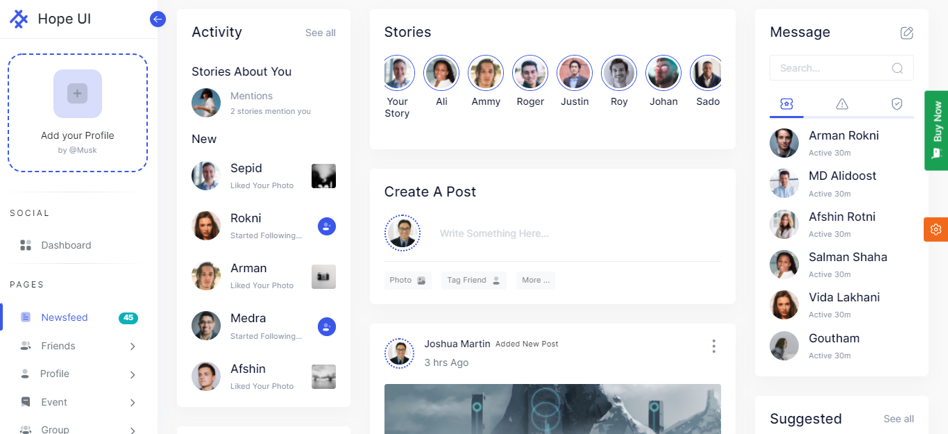 Social Media Dashboard Hope UI | Iqonic Design