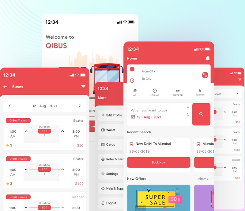 QIBus | Bus ticket booking App Flutter UI | Iqonic Design