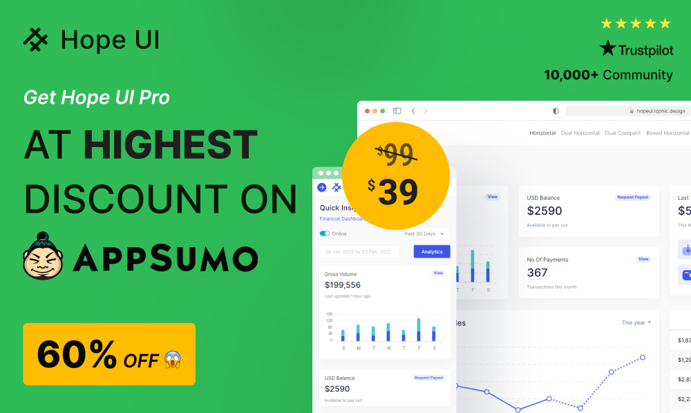 Get HopeUI Pro at a High Discount On AppSumo The Ultimate Bootstrap Admin Dashboard Template | HopeUI App Sumo | Iqonic Design