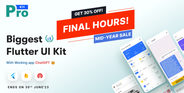 Mid-Year Sale 2023 Prokit - Biggest Flutter UI kit with Working App ChatGPT