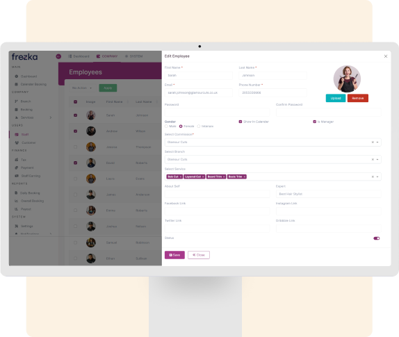 stafff management using salon management software | Frezka